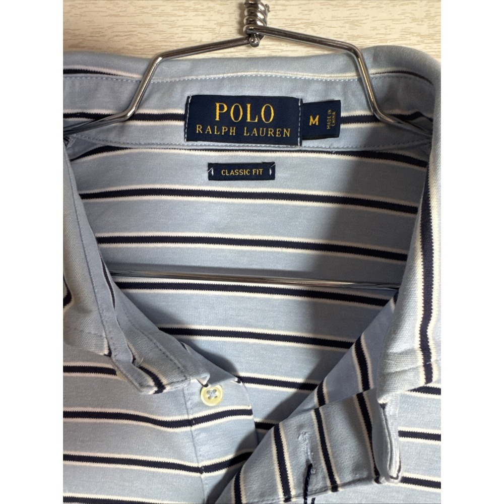 NWT Polo Ralph Lauren Men's Striped Polo Shirt Blue Sz Med 100% Cotton - Picture 4 of 7